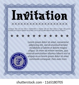 Blue Formal invitation. Easy to print. Detailed. Excellent design. 