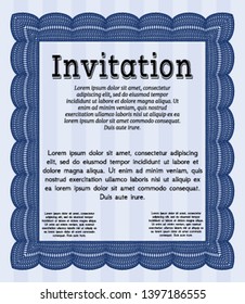 Blue Formal invitation. Easy to print. Customizable, Easy to edit and change colors. Cordial design. 