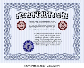 Blue Formal invitation. Easy to print. Lovely design. Detailed. 