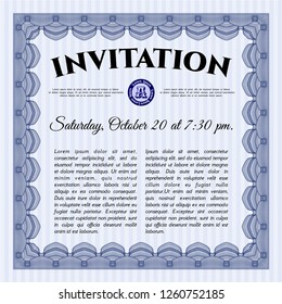 Blue Formal invitation. Elegant design. Vector illustration. With linear background. 