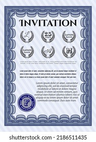 Blue Formal Invitation. Excellent Design. With Complex Background. Vector Illustration. 