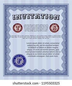 Blue Formal invitation. Good design. Detailed. With great quality guilloche pattern. 