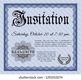 Blue Formal invitation. Good design. Detailed. With complex background. 