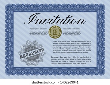 Blue Formal invitation. Good design. Customizable, Easy to edit and change colors. With background. 