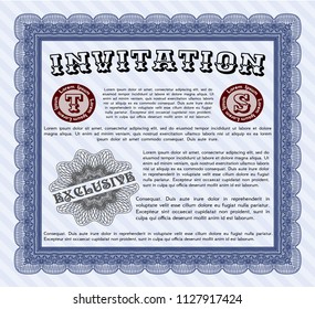 Blue Formal invitation. With great quality guilloche pattern. Vector illustration. Superior design. 