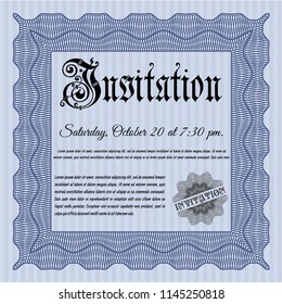 Blue Formal invitation. With great quality guilloche pattern. Customizable, Easy to edit and change colors. Money Pattern design. 