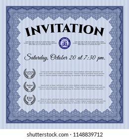 Blue Formal invitation. With great quality guilloche pattern. Modern design. Vector illustration. 