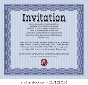 Blue Formal invitation. With great quality guilloche pattern. Perfect design. Customizable, Easy to edit and change colors. 