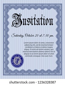 Blue Formal invitation. With great quality guilloche pattern. Superior design. Detailed. 