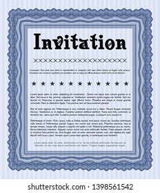 Blue Formal invitation. With great quality guilloche pattern. Vector illustration. Perfect design. 