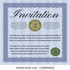 Blue Formal invitation. With guilloche pattern. Cordial design. Customizable, Easy to edit and change colors. 