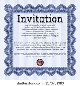 Blue Formal invitation. With guilloche pattern and background. Vector illustration. Money style design. 