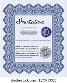 Blue Formal invitation. With guilloche pattern. Vector illustration. Beauty design. 