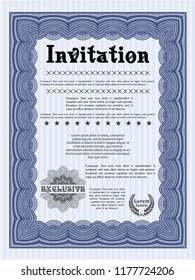 Blue Formal invitation. With guilloche pattern. Customizable, Easy to edit and change colors. Elegant design. 