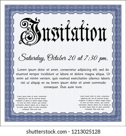 Blue Formal invitation. With guilloche pattern. Beauty design. Customizable, Easy to edit and change colors. 