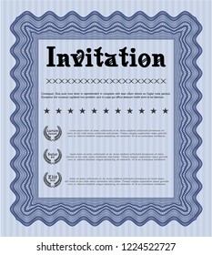 Blue Formal invitation. With guilloche pattern. Good design. Detailed. 