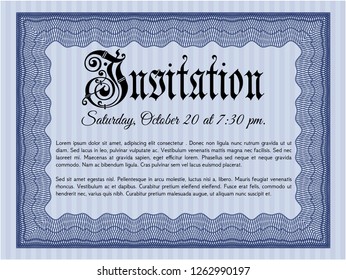 Blue Formal invitation. With guilloche pattern and background. Customizable, Easy to edit and change colors. Money Pattern. 