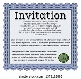 Blue Formal invitation. With guilloche pattern. Customizable, Easy to edit and change colors. Modern design. 