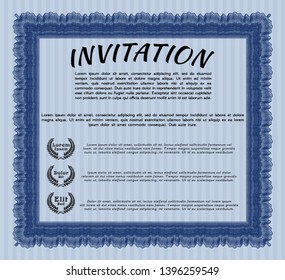 Blue Formal invitation. With guilloche pattern. Customizable, Easy to edit and change colors. Cordial design. 