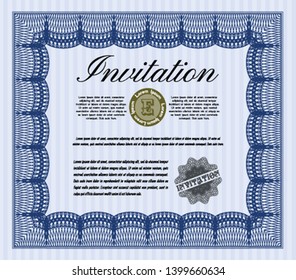 Blue Formal invitation. With guilloche pattern and background. Vector illustration. Good design. 