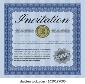 Blue Formal invitation. With guilloche pattern. Customizable, Easy to edit and change colors. Nice design. 