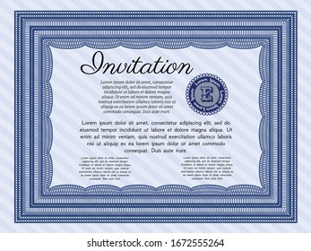 Blue Formal invitation. With guilloche pattern. Elegant design. Customizable, Easy to edit and change colors. 