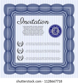 Blue Formal invitation. With linear background. Vector illustration. Money Pattern design. 