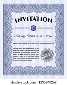 Blue Formal invitation. With linear background. Money style design. Vector illustration. 