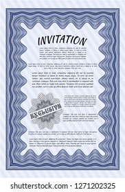 Blue Formal invitation. With linear background. Money style design. Customizable, Easy to edit and change colors. 