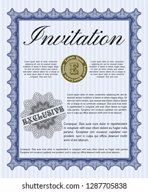 Blue Formal invitation. With linear background. Vector illustration. Modern design. 