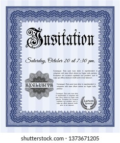 Blue Formal invitation. Lovely design. Customizable, Easy to edit and change colors. With guilloche pattern. 