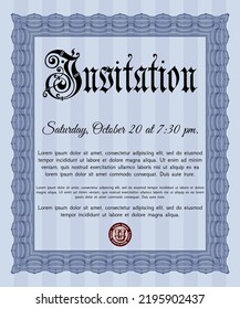 Blue Formal Invitation. Lovely Design. Printer Friendly.  