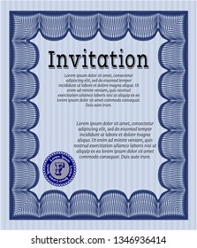 Blue Formal invitation. Money design. Vector illustration. With linear background. 