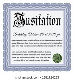 Blue Formal invitation. Money design. Vector illustration. With complex background. 