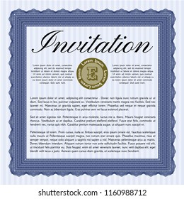 Blue Formal invitation. Money Pattern. Vector illustration. Printer friendly. 