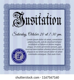 Blue Formal invitation. Money Pattern. Vector illustration. With complex linear background. 