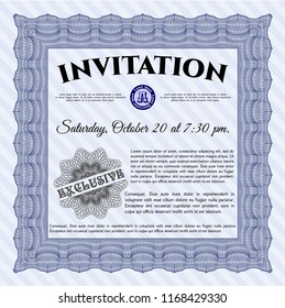 Blue Formal invitation. Money Pattern design. With complex background. Detailed. 