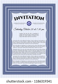 Blue Formal invitation. Money Pattern design. Detailed. With complex background. 