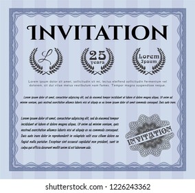 Blue Formal invitation. Money Pattern design. With background. Detailed. 