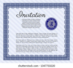 Blue Formal invitation. Money Pattern design. With great quality guilloche pattern. Detailed. 