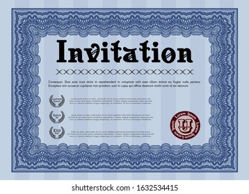 Blue Formal invitation. Money Pattern design. Printer friendly. Vector illustration. 