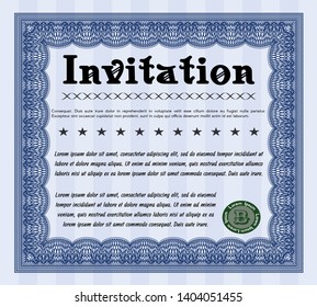 Blue Formal invitation. Money style design. With complex background. Detailed. 