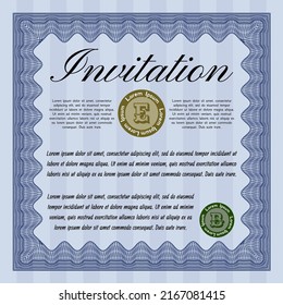 Blue Formal Invitation. Money Style Design. Printer Friendly. Detailed. 