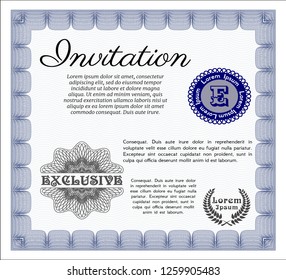 Blue Formal invitation. Nice design. Detailed. Printer friendly. 