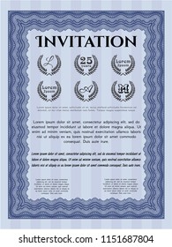 Blue Formal invitation. Perfect design. Customizable, Easy to edit and change colors. With guilloche pattern and background. 
