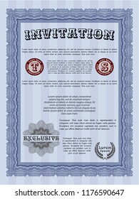 Blue Formal invitation. Perfect design. Customizable, Easy to edit and change colors. With guilloche pattern and background. 