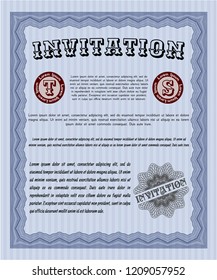 Blue Formal invitation. Perfect design. Detailed. With linear background. 