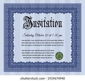 Blue Formal Invitation. Perfect Design. Printer Friendly. Detailed. 