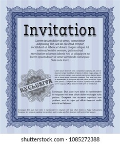 Blue Formal invitation. Printer friendly. Detailed. Elegant design. 