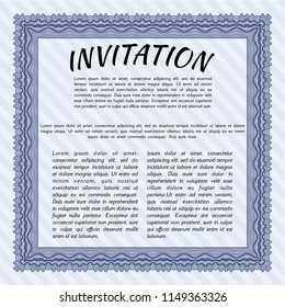 Blue Formal invitation. Printer friendly. Retro design. Detailed. 
